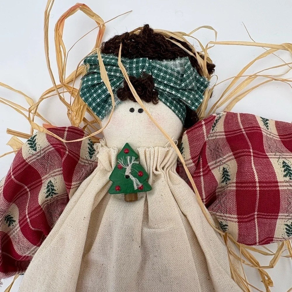 Festive Vintage Handmade Plaid Christmas Doll with “Happy Birthday Jesus”